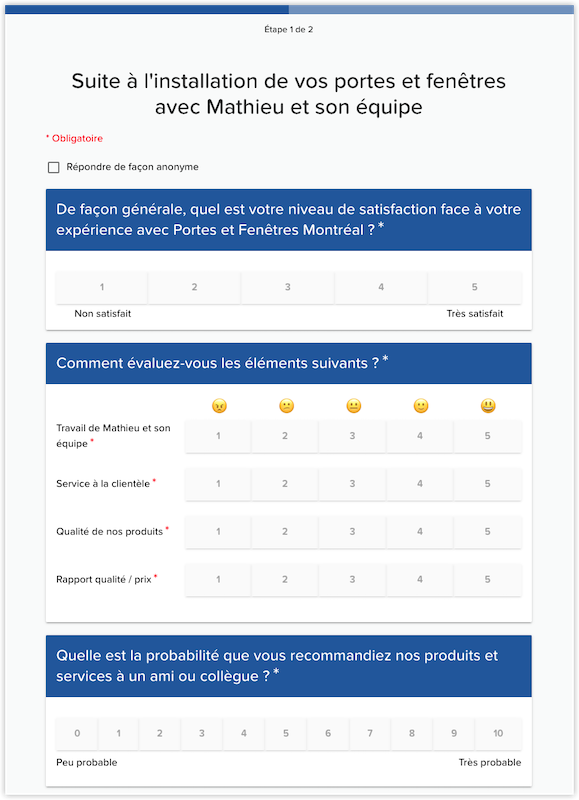 Adapted and personalized satisfaction survey