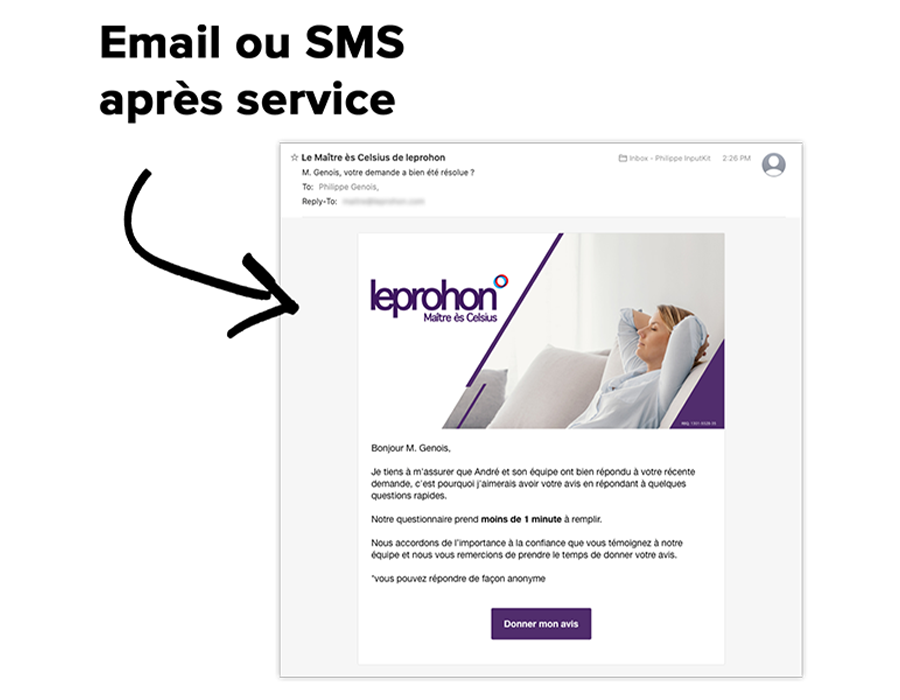 email or sms after service InputKit