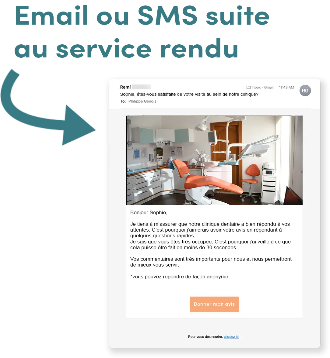 Email or SMS after service rendered