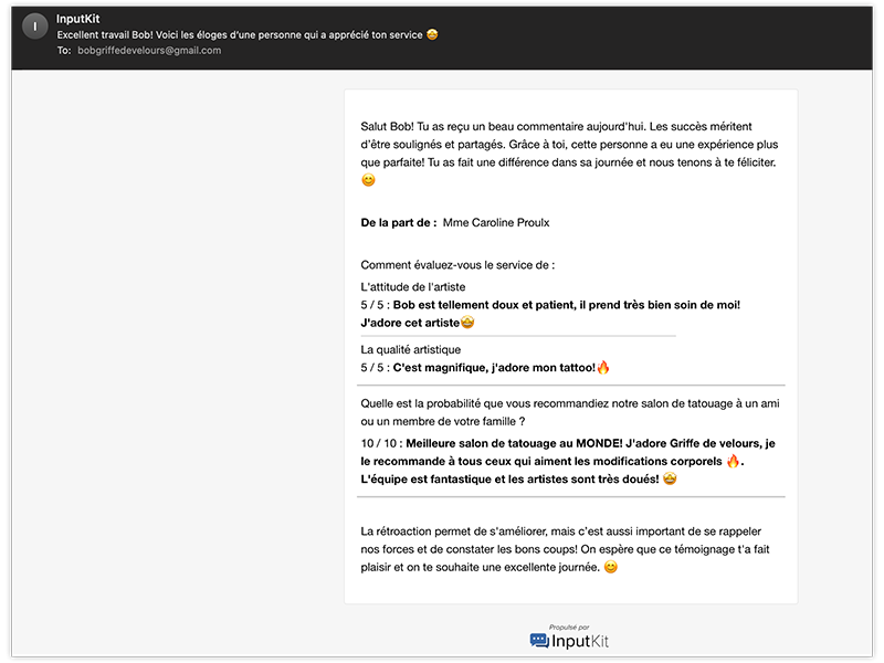 Share positive customer feedback with your employees